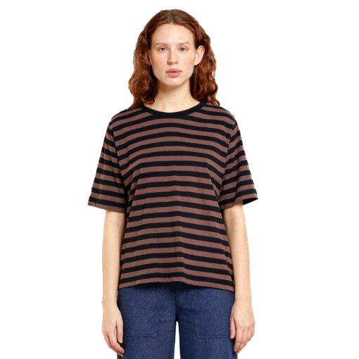 Dedicated T-shirt Vadstena Stripes Black/Bag Brown