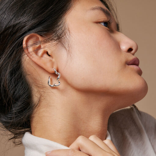 Enamel Copenhagen Hoops Curly Silver Earrings - Image 2