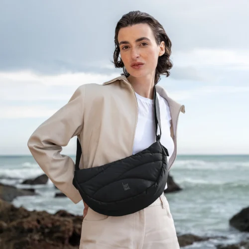 Alternative view of Got Bag Kott Wavy Puffer Moon Bag Small Black Monochrome