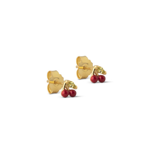 Enamel Copenhagen Stud Cherry Earrings Red