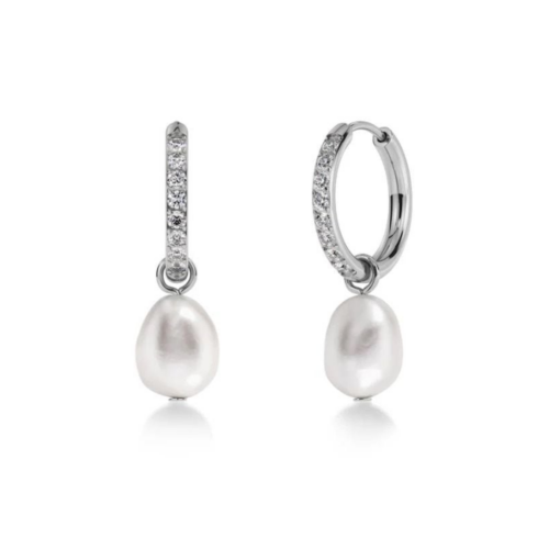 Edblad Perla Hoops Sparkle Silver Earrings pair on a white background
