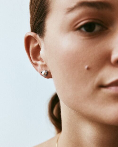 Edblad Moonrave Studs L Silver Earrings worn on the ear