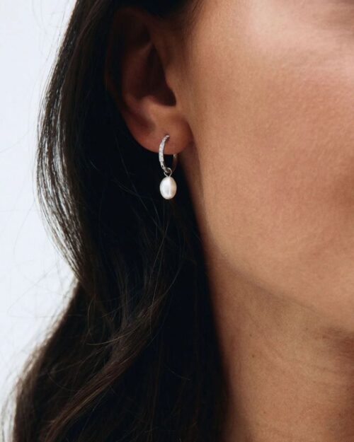 Edblad Perla Hoops Sparkle Silver Earrings worn on the ear