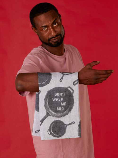 BlueQ Don't Wash Me Bro dish towel in use