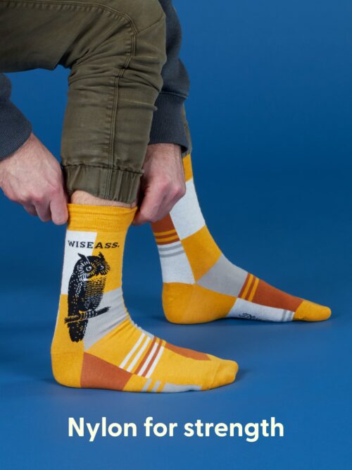 BlueQ Wiseass men's socks worn, front view