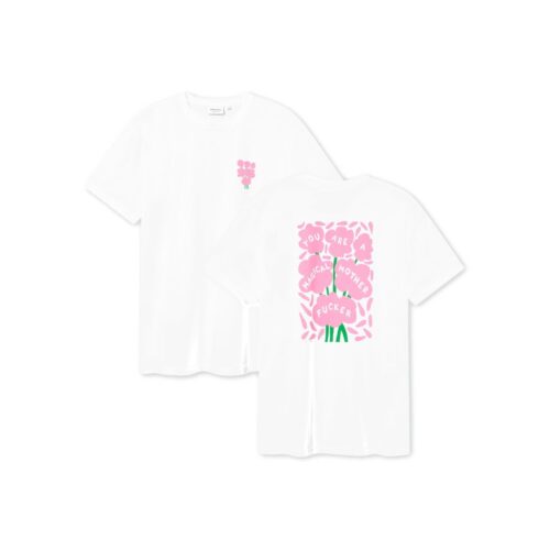 Dedicated T-shirt Stockholm Magical Flowers White – front and back T-shirt views on a pure white background