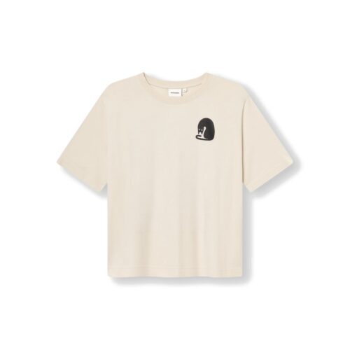 Dedicated T-shirt Vadstena Curious Cat Oat White – women's T-shirt on a pure white background