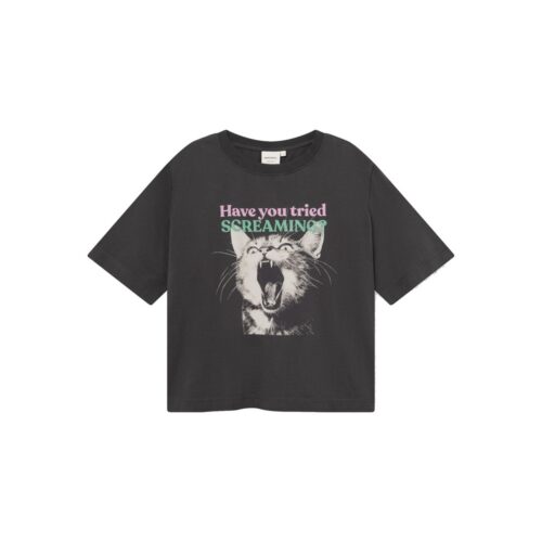 Dedicated T-särk Vadstena Screaming Cat Charcoal – naiste T-särk puhtal valgel taustal