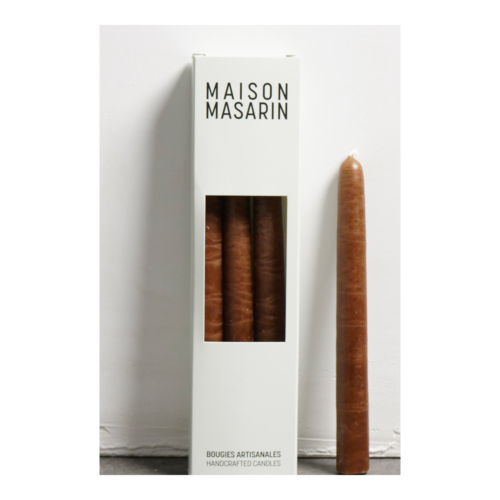 Maison Masarin Handcrafted Stick Candles Brown, Set of 3 – 20 cm in the cropped official studio photograph with natural shadow