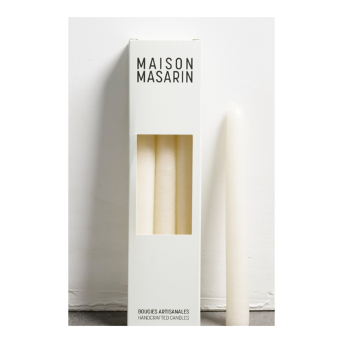 Maison Masarin Handcrafted Stick Candles Chalk, Set of 3 – 20 cm package and candle in the official studio photograph