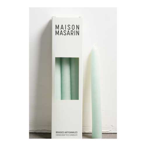 Maison Masarin Handcrafted Stick Candles Verbena, Set of 3 – 20 cm package and candle in the official studio photograph