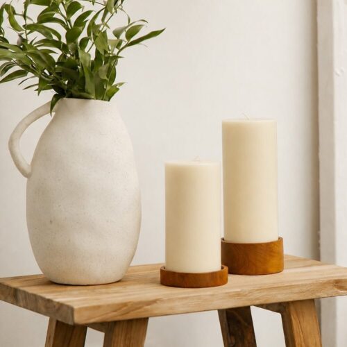 Originalhome Pillar Candle Beige Ø 7.5 × 20 cm in an interior setting