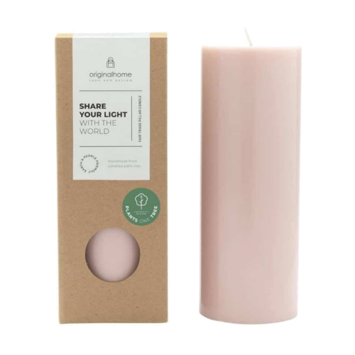 Originalhome Pillar Candle Blossom Ø 7.5 × 20 cm with its packaging on a pure white background