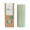 Originalhome Pillar Candle Green Ø 7.5 × 20 cm with its packaging on a pure white background