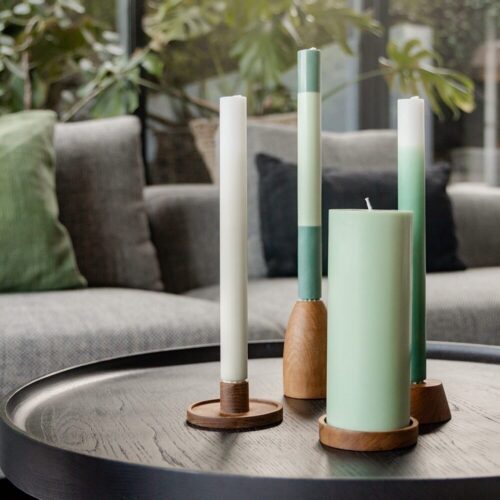Originalhome Pillar Candle Green Ø 7.5 × 20 cm in an interior setting