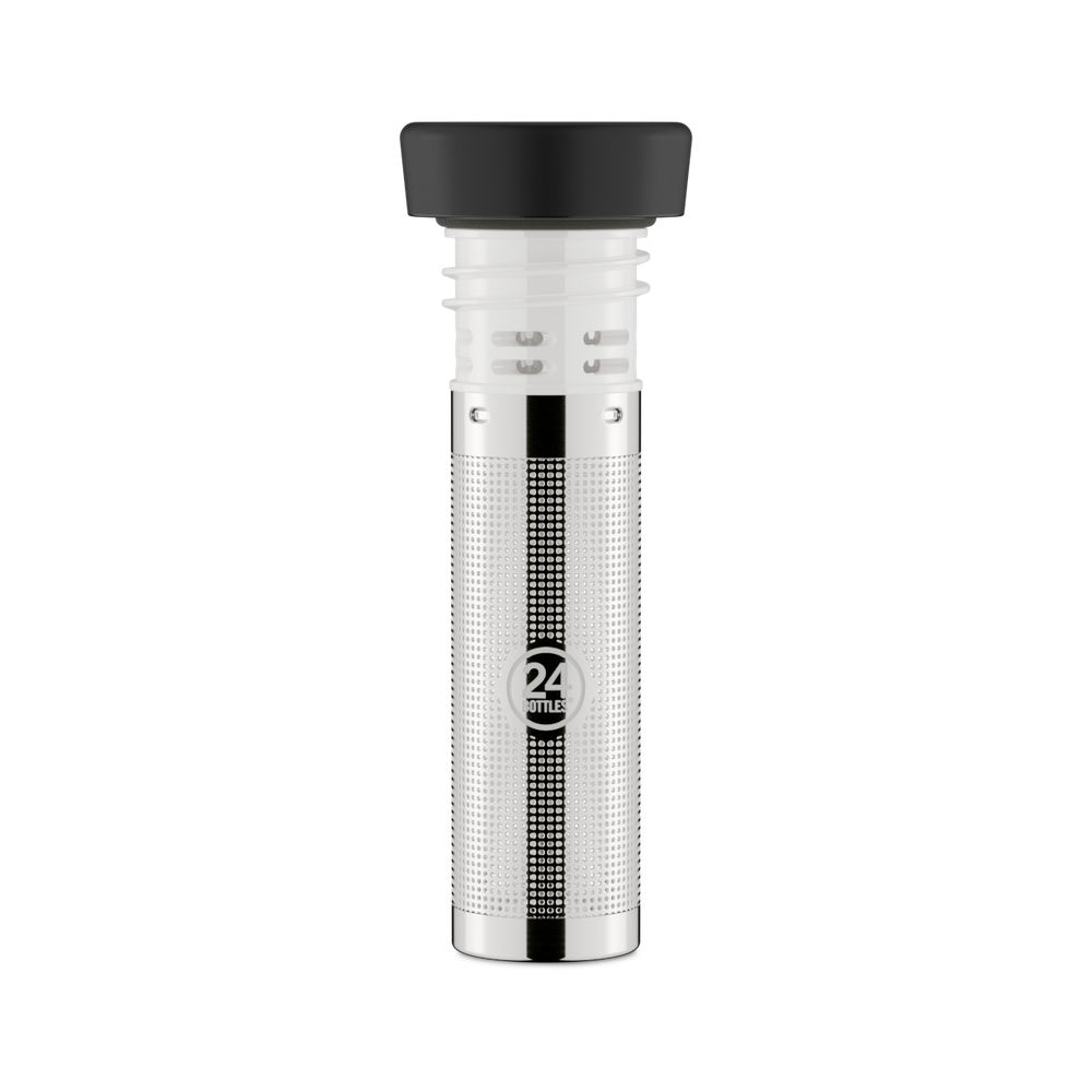 24Bottles Bottle Infuser Lid Black front view on a pure white background