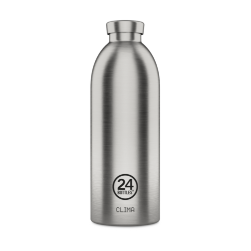 24Bottles Clima Bottle Brushed Steel 850ml front view on a pure white background