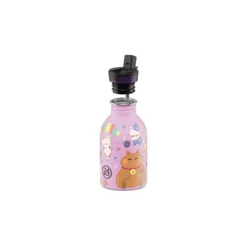 24Bottles Kids Bottle Meow Friends 250ml open straw lid detail
