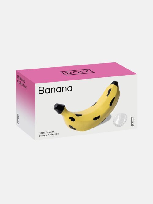 DOIY Banana Bottle Opener Large in its retail packaging