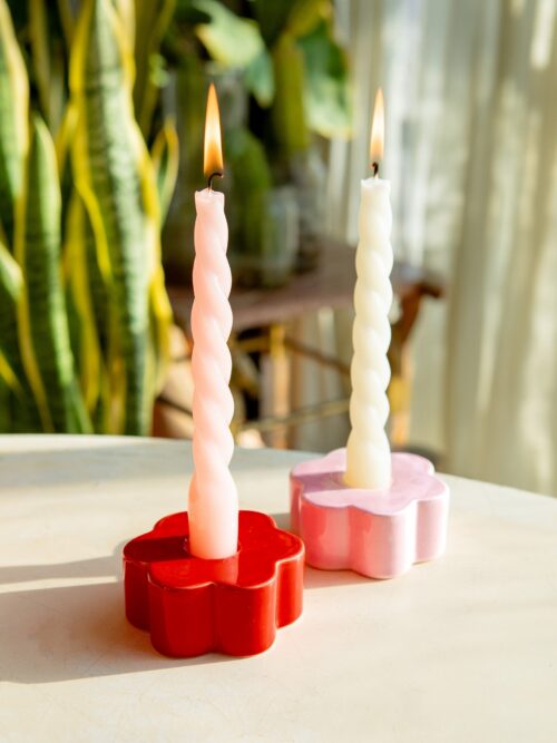 DOIY Daisy Candle Holder Red in an interior setting