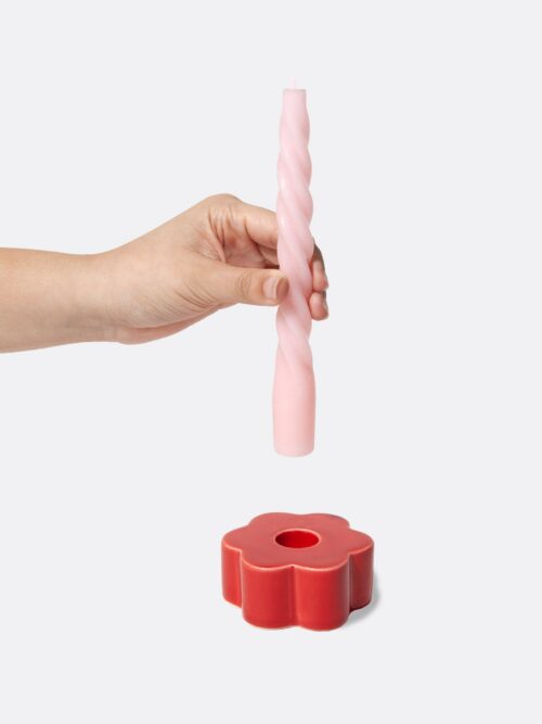DOIY Daisy Candle Holder Red with a candle