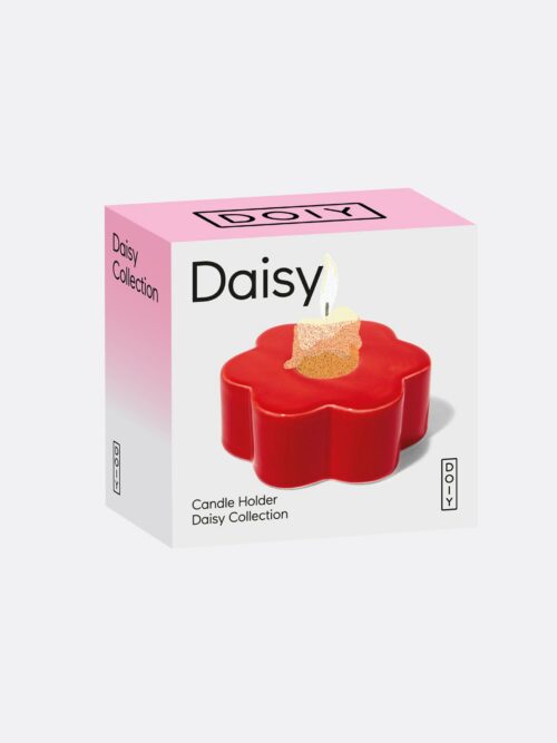 DOIY Daisy Candle Holder Red in its retail packaging