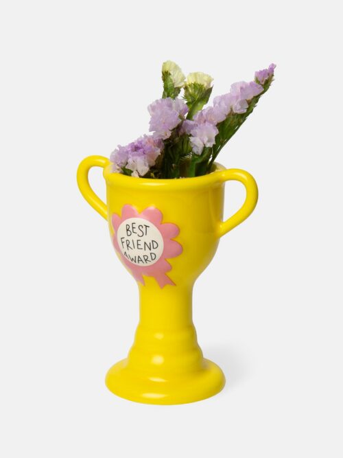DOIY Trophy Vase Best Friend Award Yellow with flowers