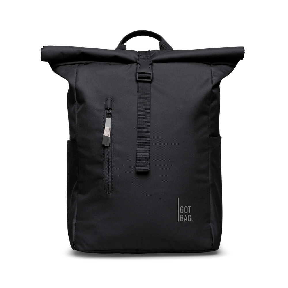 Got Bag Rolltop Easy Monochrome Black front view on a pure white background