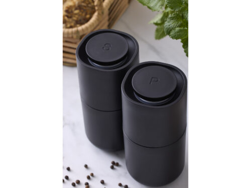 Rosti Agnes Grinder Set Black in a kitchen setting