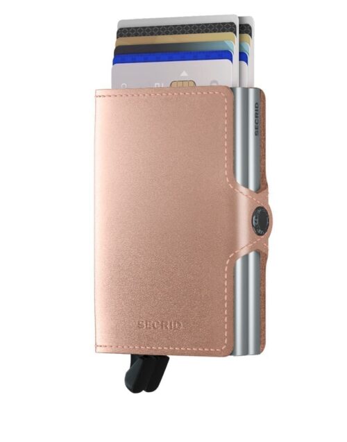 Secrid Twinwallet Metallic Rose-Silver front view with cards extended