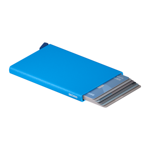 Secrid Cardprotector Powder Ultra Blue open with cards extended on a pure white background