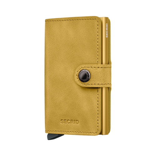 Secrid Miniwallet Vintage Yellow closed front view on a pure white background