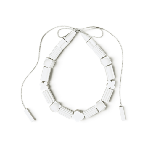 THE AIR Marshmallow white necklace arranged on a pure white background