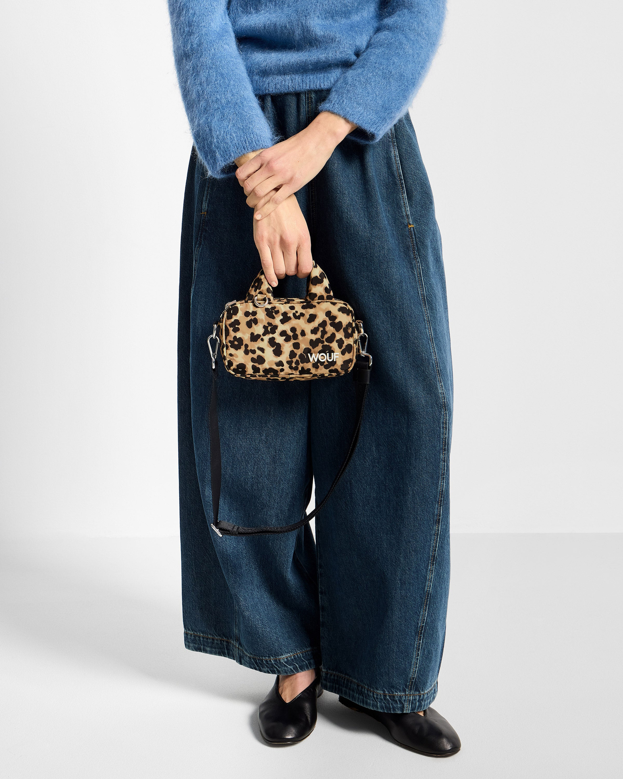 Wouf Feline Mini Bag – close-up worn by a model