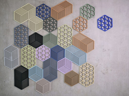 Zone Denmark Hexagon ja Triangles kuumaalused eri värvides, sealhulgas Pear