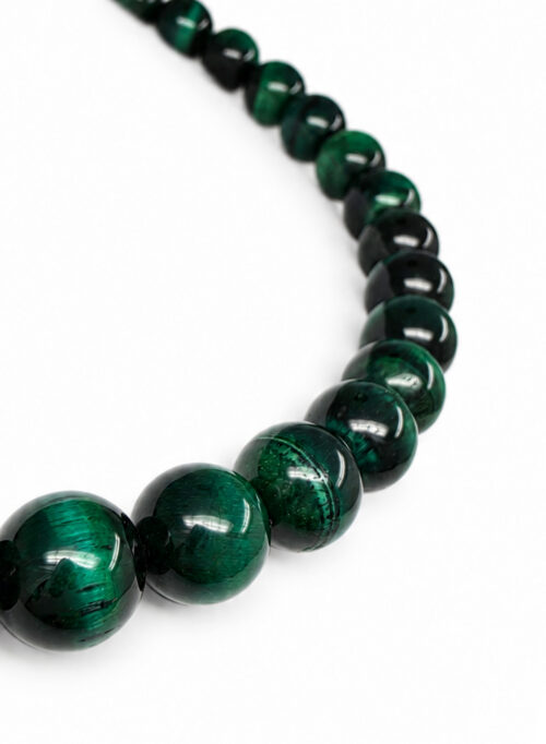 Chromophobia “Green Tiger Eye” Choker – close-up of green tiger eye beads