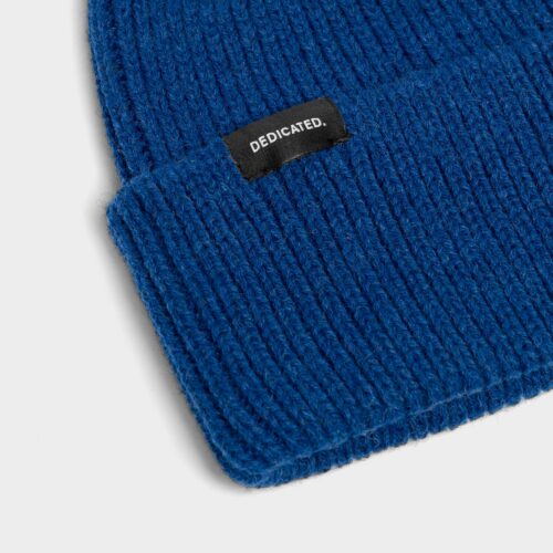 Dedicated Beanie Hemavan Wool Royal Blue – knit and logo patch detail