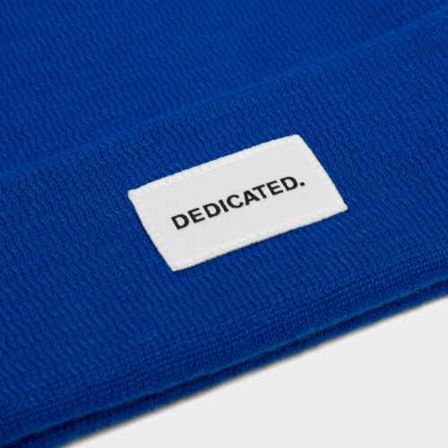 Dedicated Beanie Kiruna Surf Blue – knit and logo patch detail