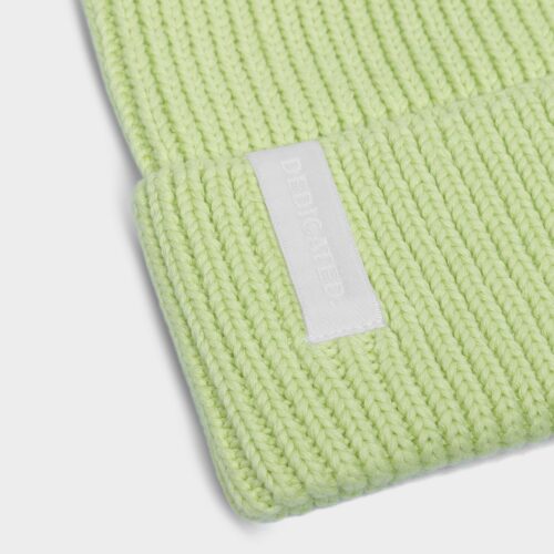 Dedicated Beanie Narvik Lime Green – knit and logo patch detail