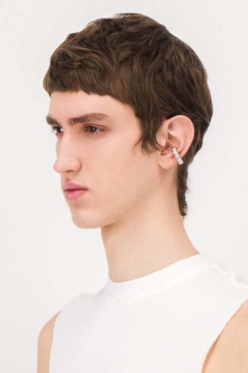 Justine Clenquet Nina Ear Cuff Palladium – ear cuff worn, side view