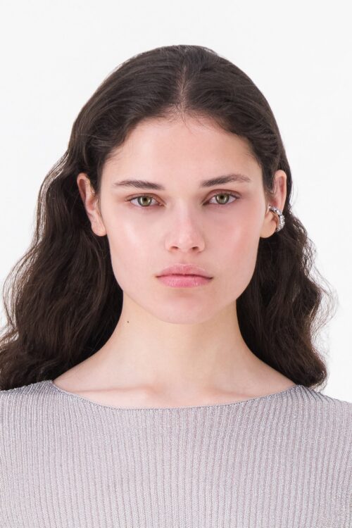 Justine Clenquet Nina Ear Cuff Palladium – ear cuff worn by a model