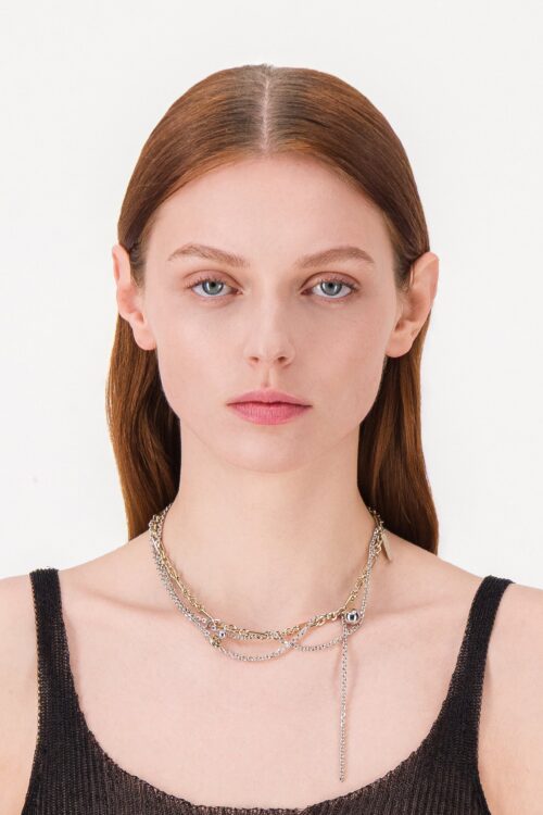 Justine Clenquet Rachel Necklace Gold & Palladium – worn by a model